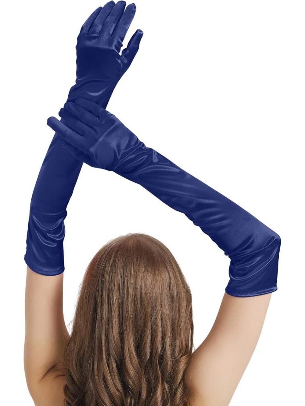 Women's Navy Blue Satin Opera Elbow Length 1920s Flapper Long Gloves Party - Picture 1 of 7